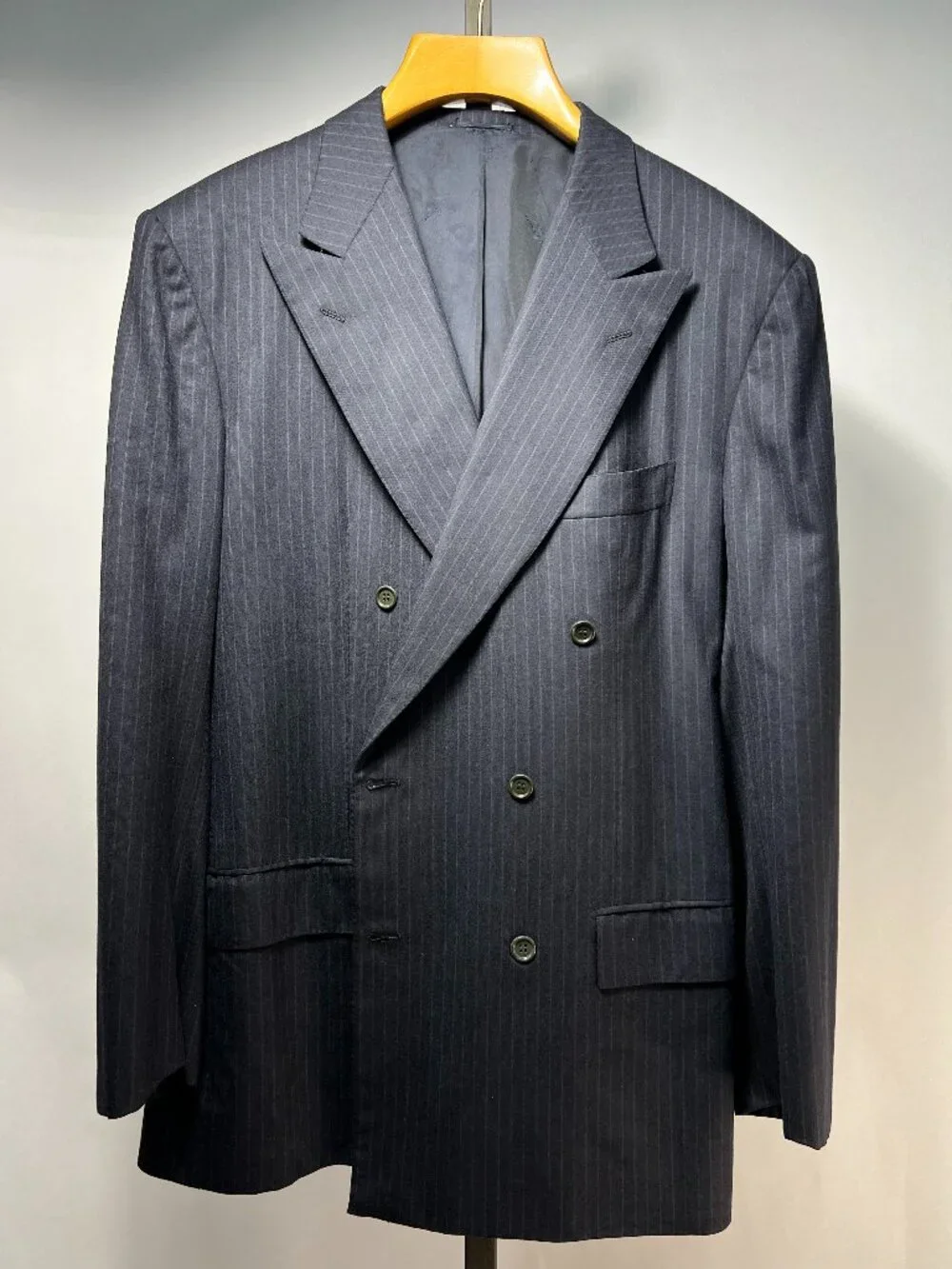 KITON Blanc Blu Super 180’s Wool-Elite 14-micron Navy Pin Stripe Blazer 46US